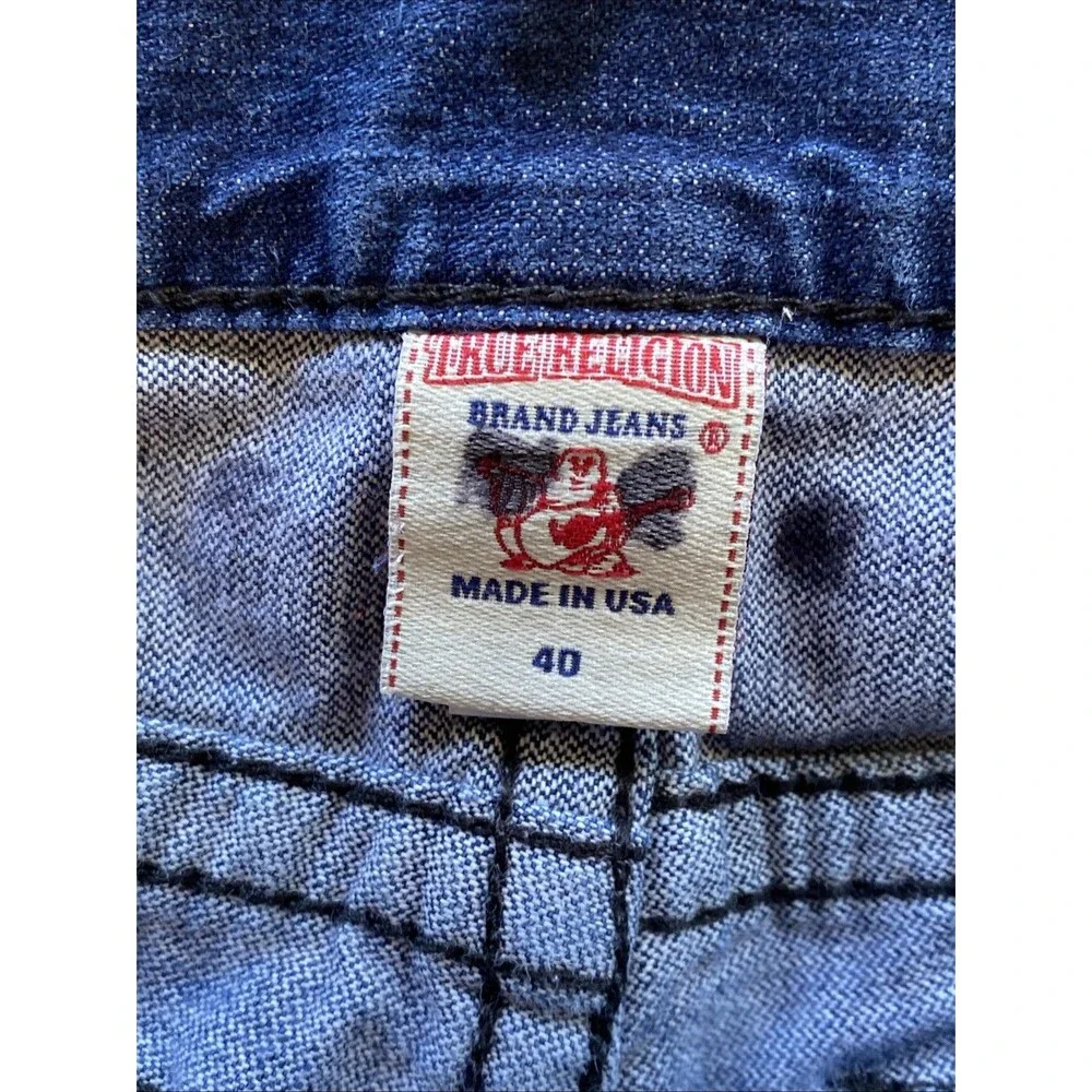 True Religion Mens Ricky Big T Relaxed Straight Blue Jeans 40x34 Whiskers (flaw)